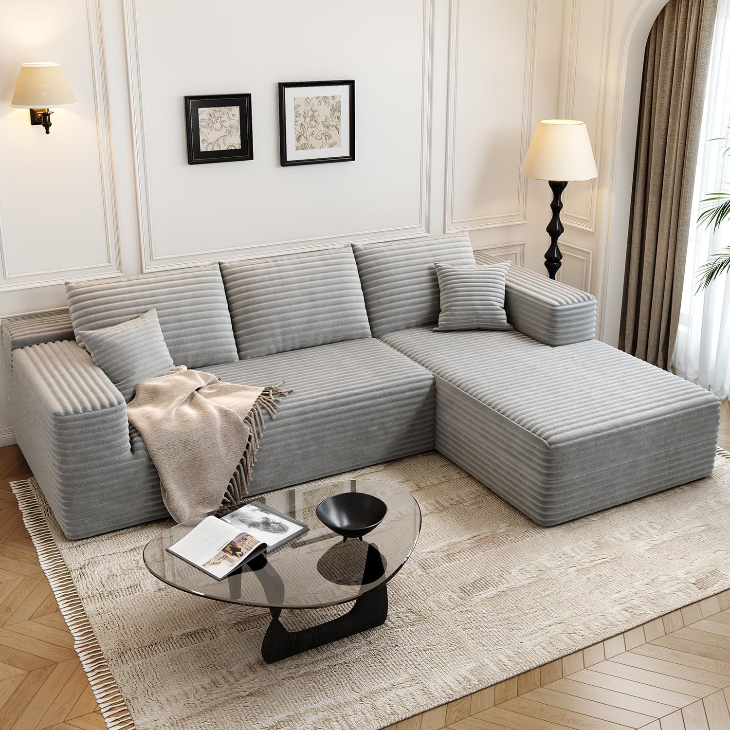 107.5" Cloud Modular Sectional Sofa Couch with L-Shape Chaise,Modern Minimalist Upholstered Couches for Living Room Bedroom,Deep Seat Corner Couch，No Assembly Required (Black,Left Facing Chaise)