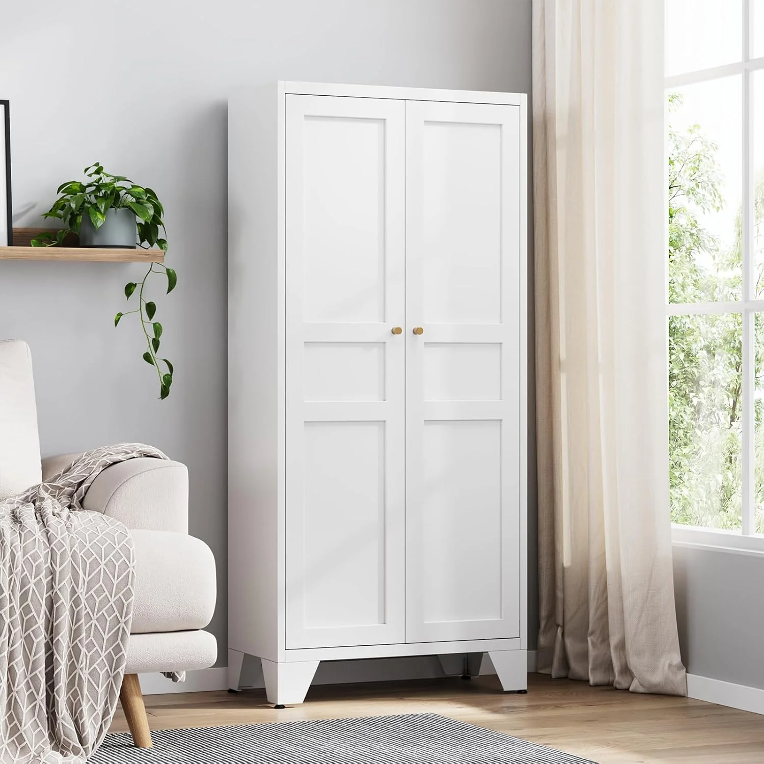 Yizosh Metal Storage Cabinet with 2 Doors and 4 Adjustable Shelves
