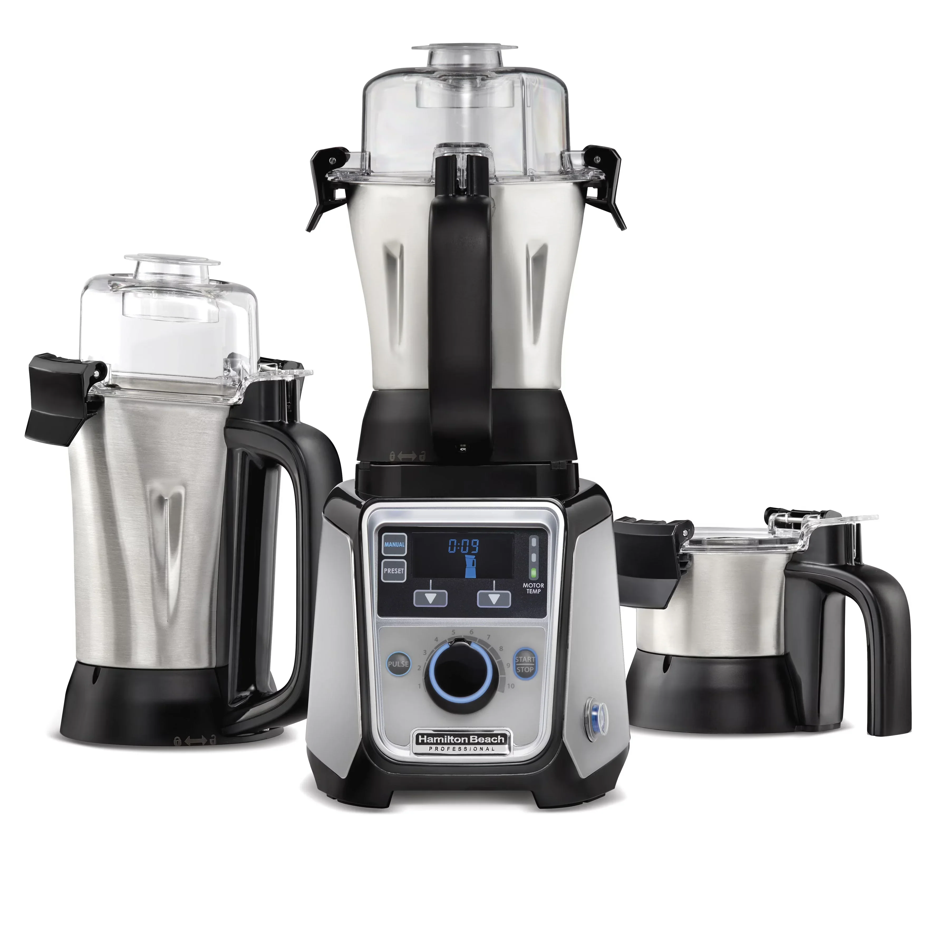 Hamilton Beach Professional 2.2 HP 120V Juicer Mixer Grinder with 3 Stainless Steel Jars, 1.5 Liters, Model 58770