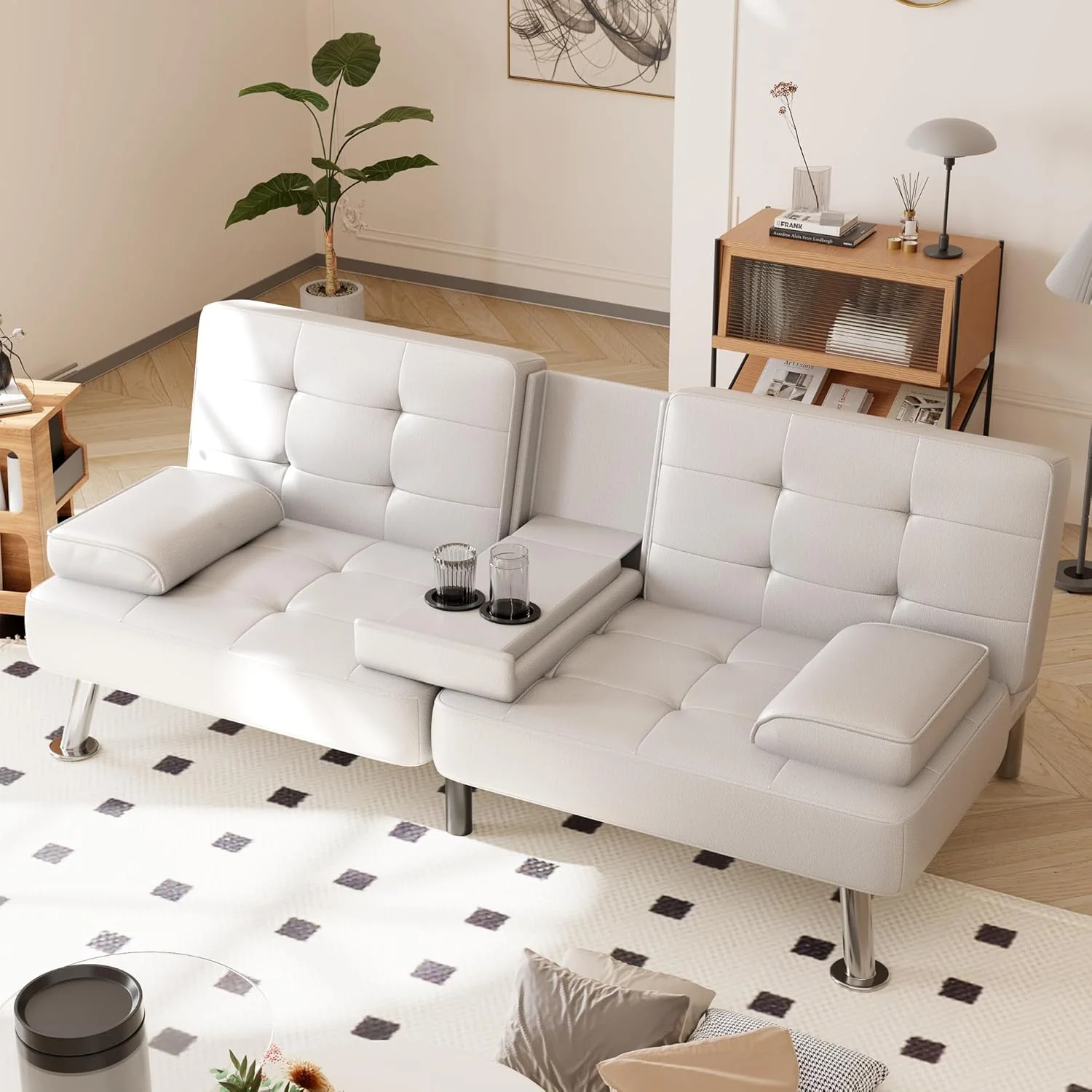 Shahoo Convertible Folding Futon Sofa Bed Sleeper Couch for Living Room Faux Leather