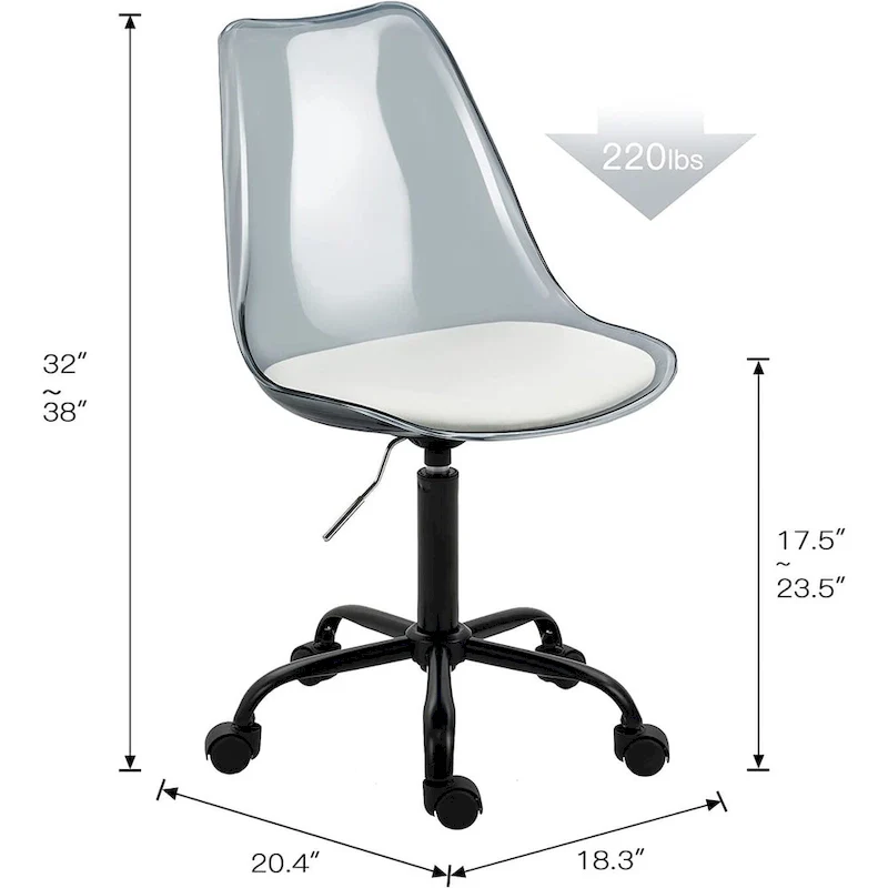 Acrylic Swivel adjustable height Armless Home office Rolling Chair