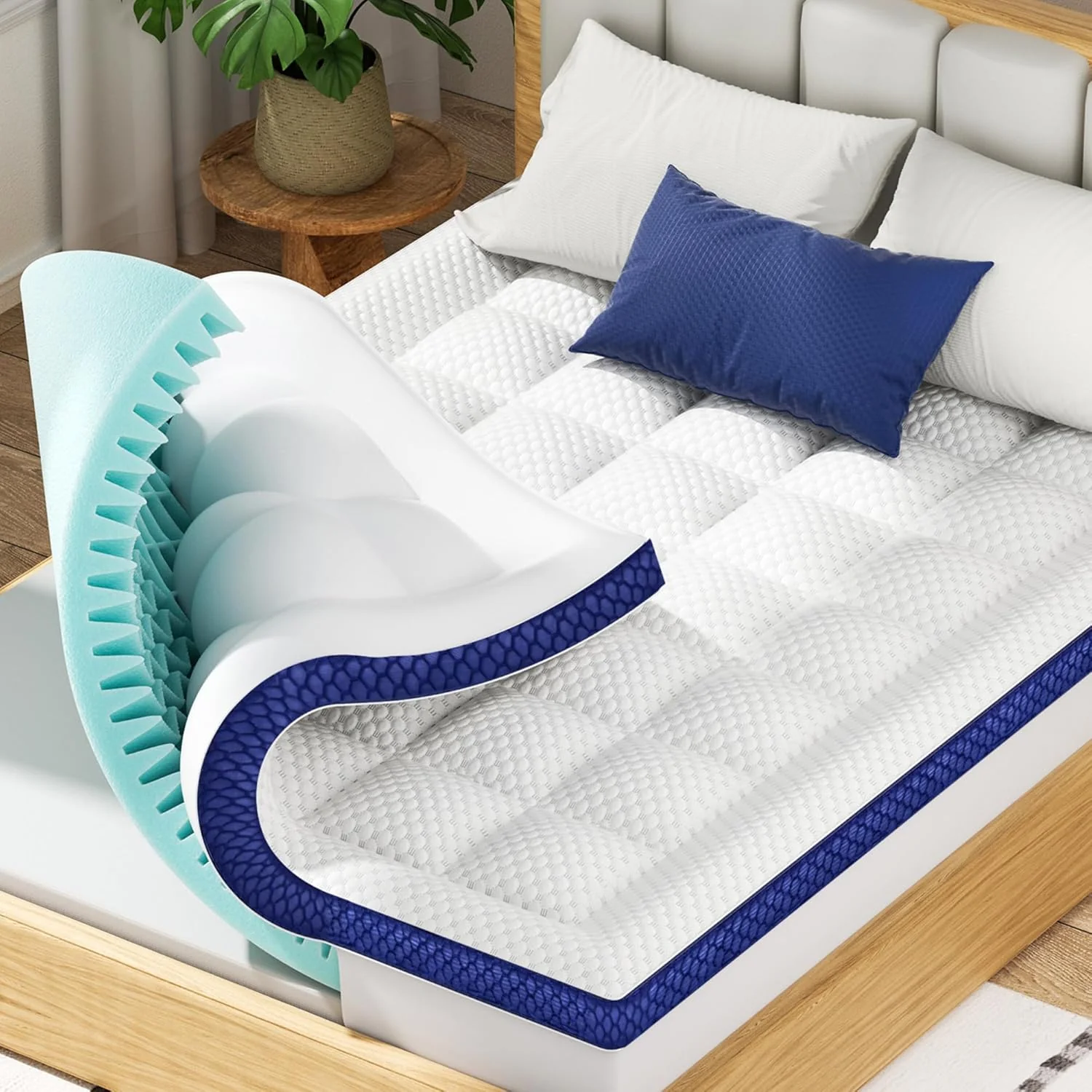 BEDELITE King Mattress Topper Dual Layer 4 Inch Memory Foam Mattress Topper, 2 Inch Pilow Top Mattress Pad and 2 Inch Premium Gel Foam Mattress, with Stretchable Pockets Up to 6"-24"
