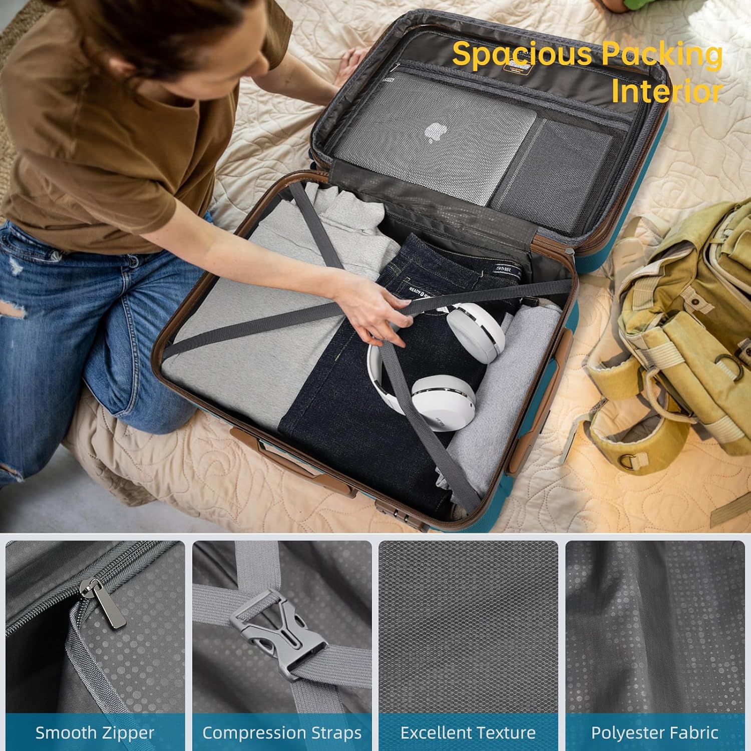 6-piece luggage set, expandable hardshell suitcase set with spinner wheels, lightweight rolling luggage set