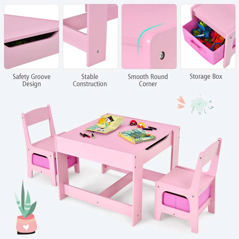 Eletriclife 3-in-1 Wooden Kids Table and Chair Set