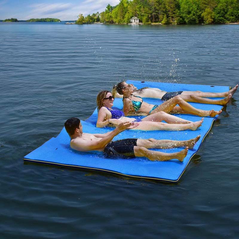 18 x 6 FT Floating Water Pad, 3-Layer XPE Foam Water Mat with Rolling Pillow, Floating Island for River Lake Ocean