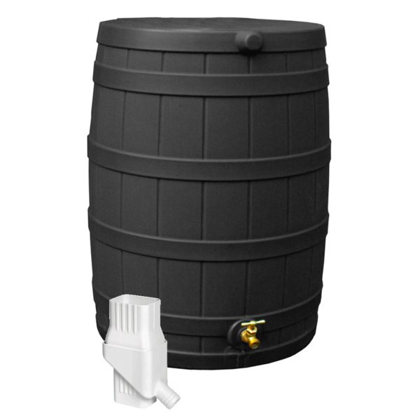 50 Gallon Rain Barrel with Diverter Kit   Black