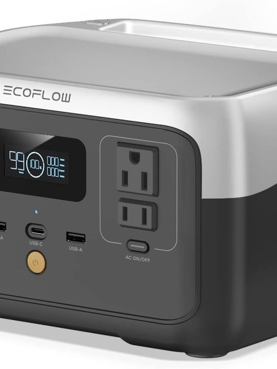 EF ECOFLOW Portable Power Station RIVER 2, 256Wh LiFePO4 Battery/ 1 Hour Fast Charging, 2 Up to 600W AC Outlets, Solar Generator (Solar Panel Optional) for Outdoor Camping/RVs/Home Use