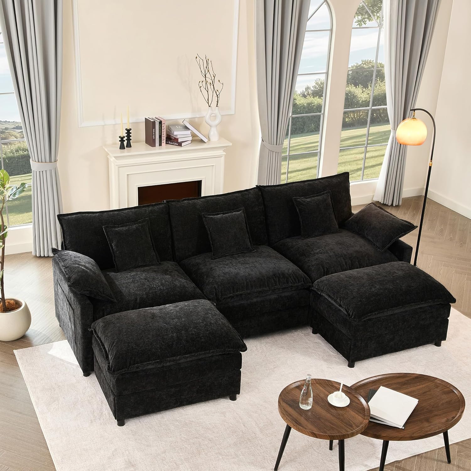 108" U Shaped Couch, Modular Sectional Sofa, 3-Seater Comfy Cloud Couch with Movable Ottoman, Deep Seat Couches for Living Room, Chenille, Slate