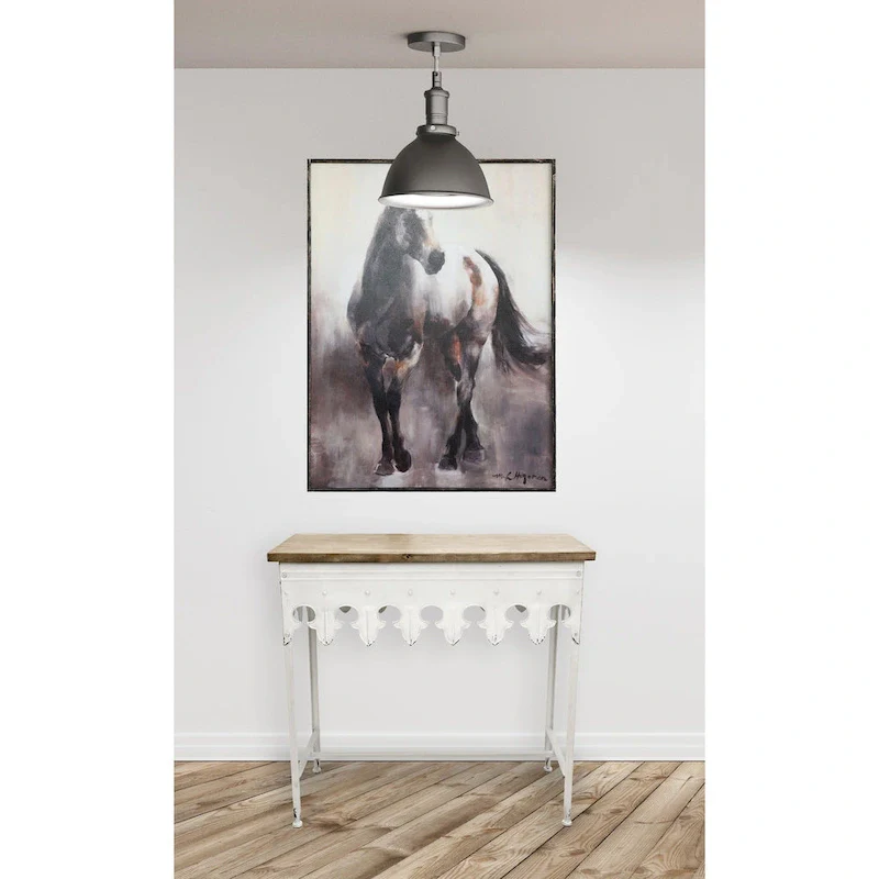 Zinc-Finished Metal and Wood Scalloped Edge Sofa Table