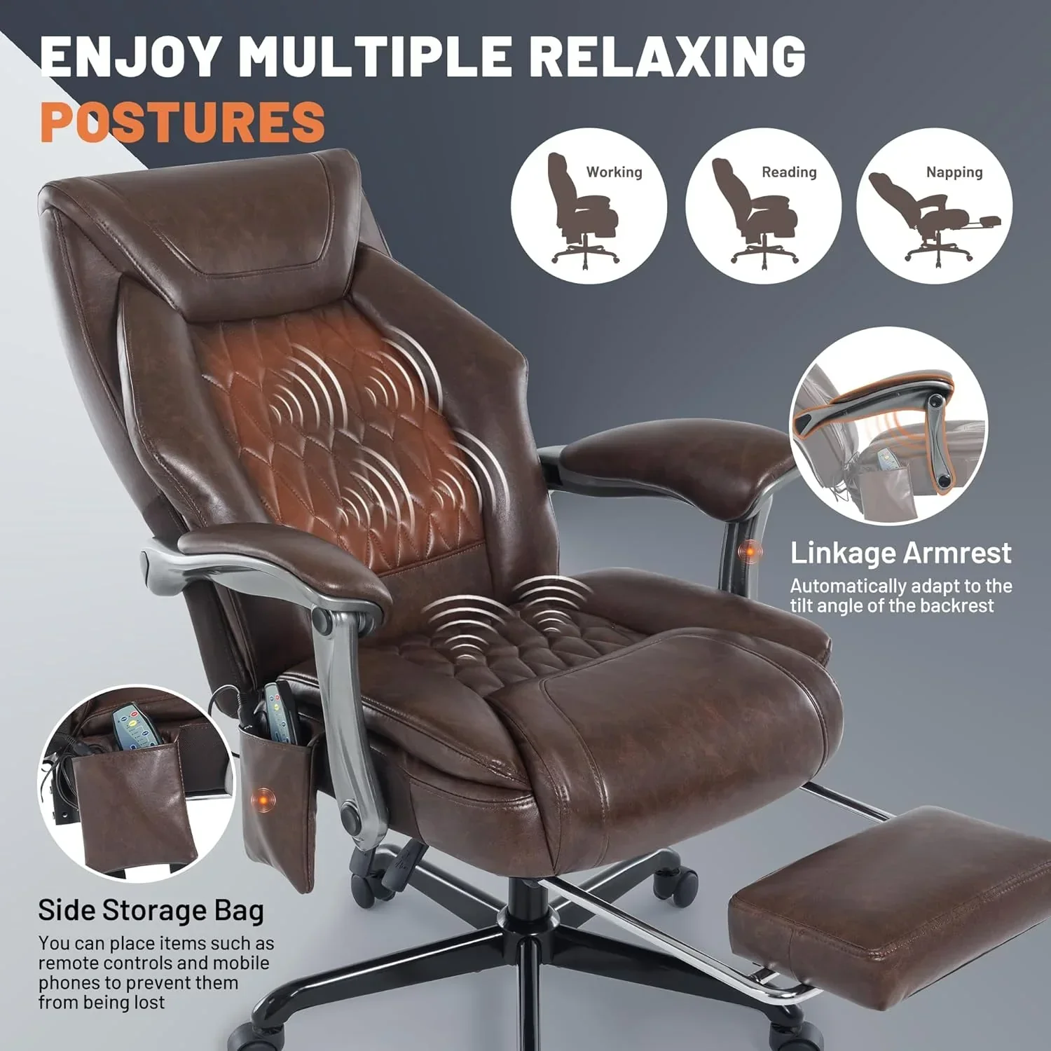Massage Office Chair with Heating and Footrest Ergonomic Executive Reclining Office Chair