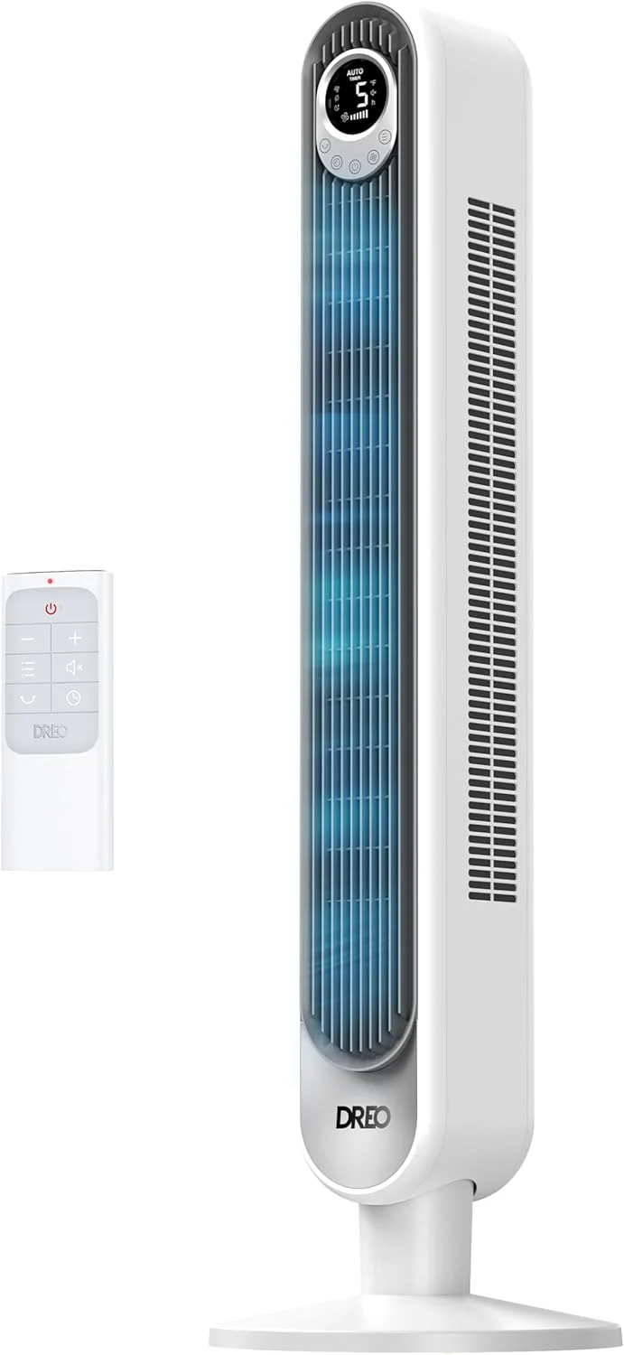Dreo Smart Tower Fan WiFi Voice Control, Works with Alexa/Google,Floor Standing Bladeless Oscillating Fan with Remote, 6 Speeds, 4 Modes, 12H Timer, for Indoor Bedroom Home Office
