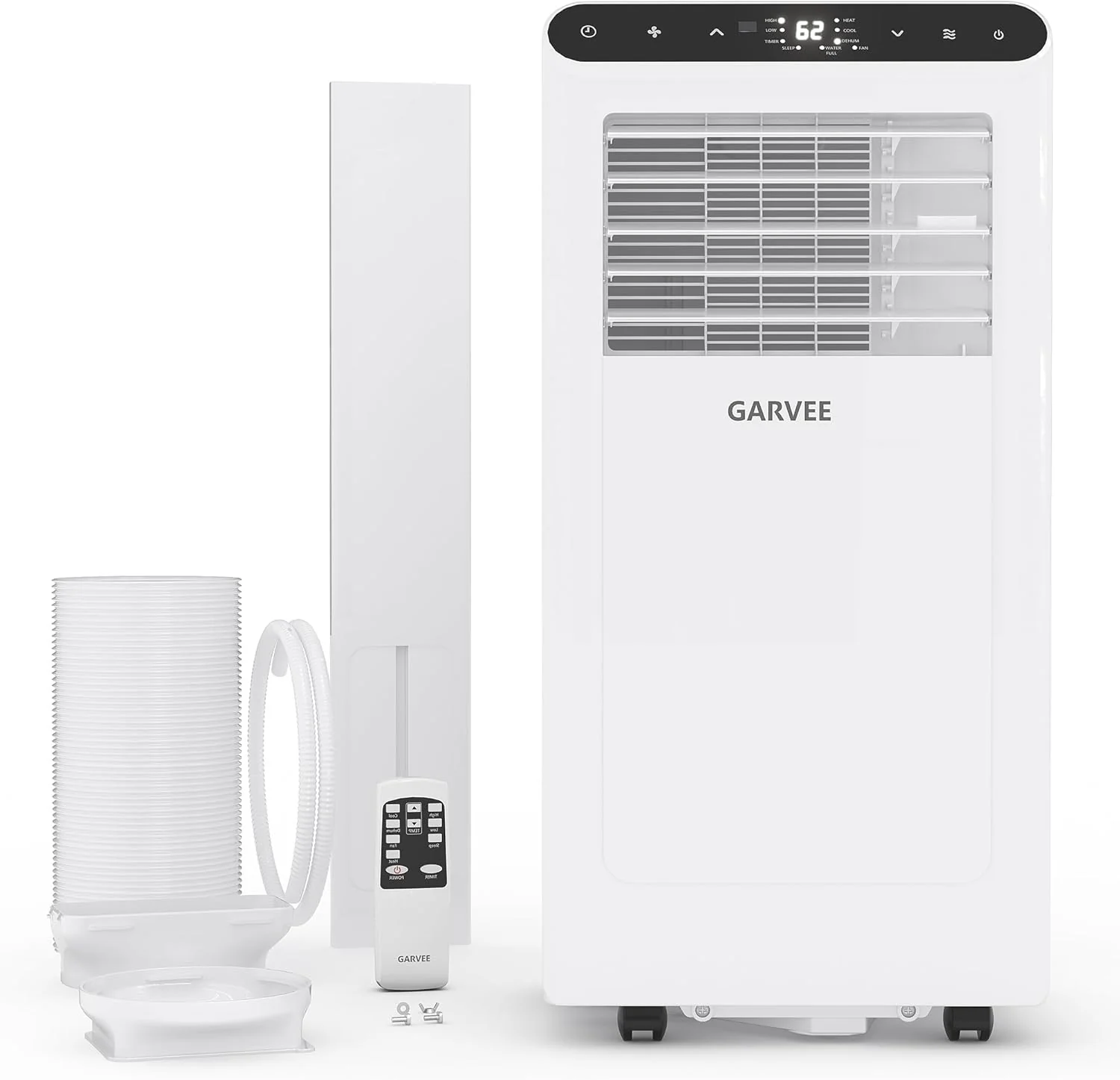 Garvee 8000 BTUs Portable Air Conditioner,Up to 350 Sq.Ft. Remote Control 48dB Portable AC Unit, Dehumidifier, Fan, Sleep, 24H Timer&Installation Kit, DOE Certified, Ceer 6.2, White+Black Panel
