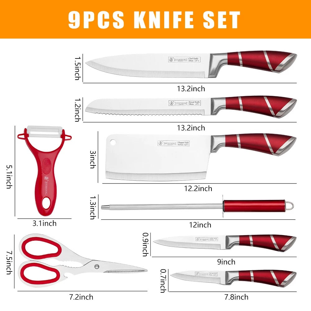 9 Piece Red Knives Set