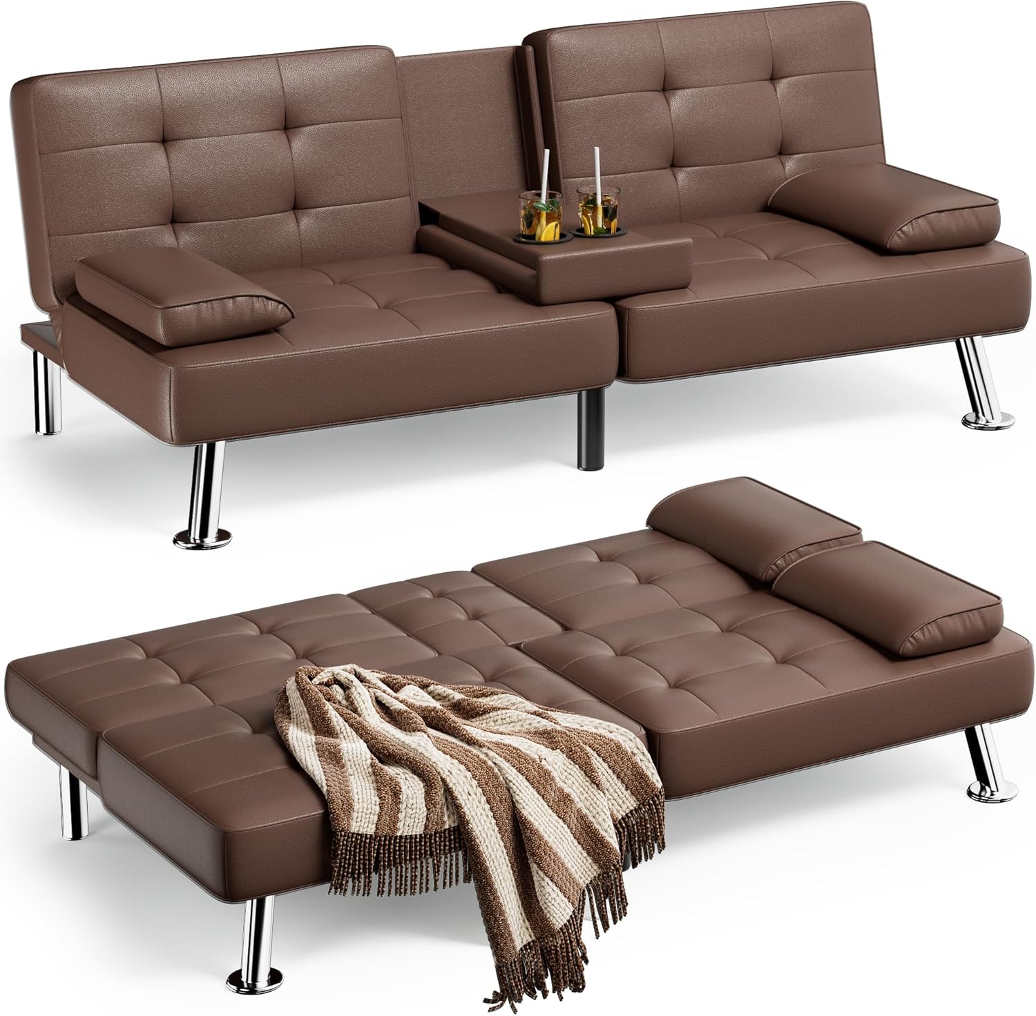 Homall Futon Sofa Bed Leather Futon Couch Removable Armrests Adjustable Recliner Sofa Bed