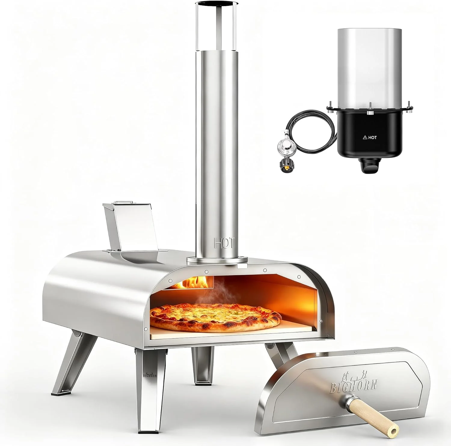 BIG HORN OUTDOORS 12" Multi-Fuel Pizza Oven, Portable Outdoor Pizza Oven, Wood Fired