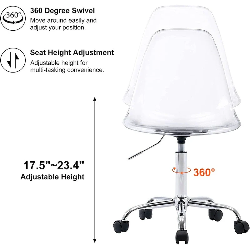 Acrylic Swivel adjustable height Armless Home office Rolling Chair
