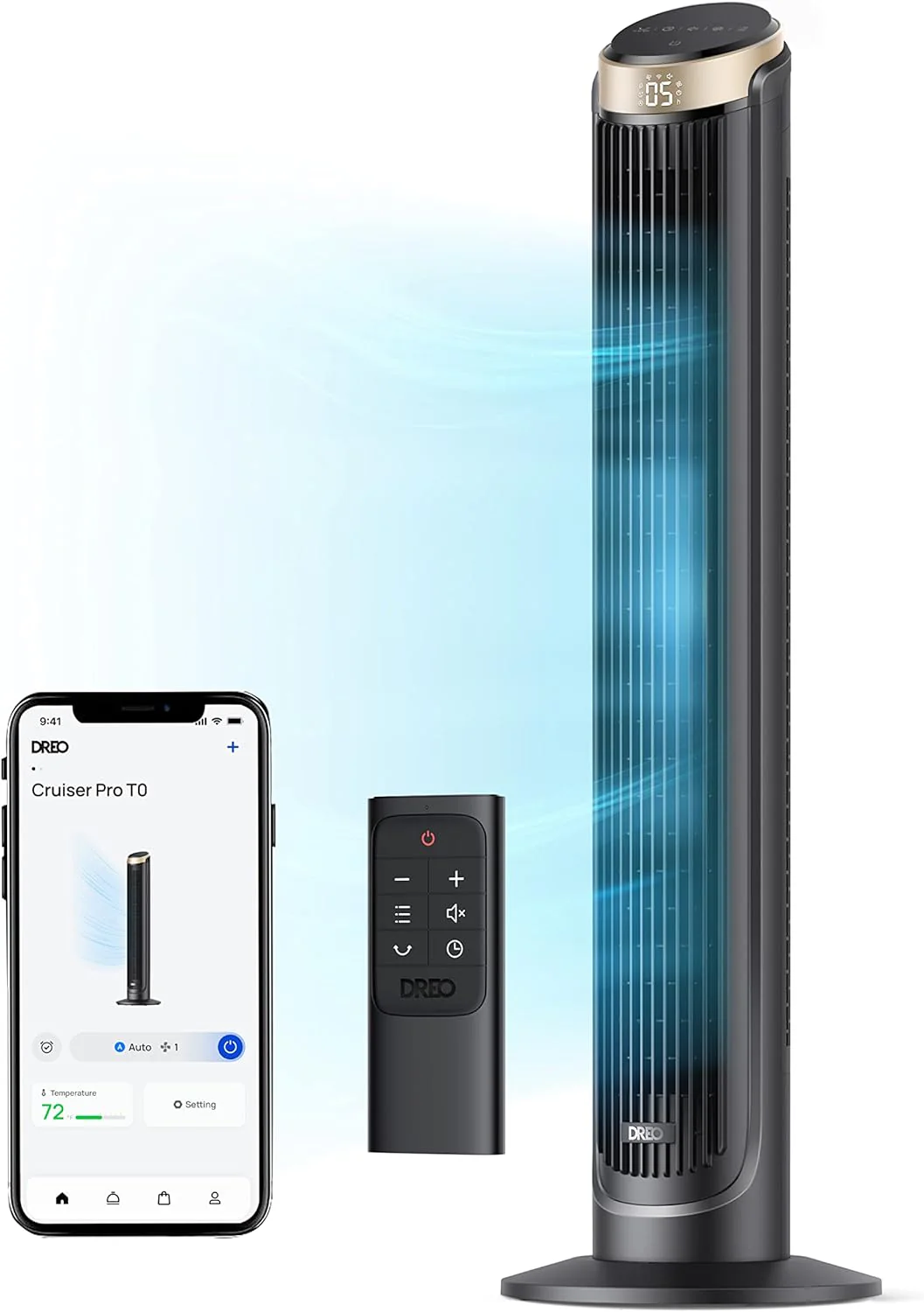 DREO Smart Tower Fan for Bedroom, 90掳 Oscillating 40" Standing Fan, 26ft/s High-Speed 5 Speeds 4 Modes, Quiet Room Floor Fans, Touch/Remote/APP & Voice Control, Work with Alexa, 12H Timer, Silver