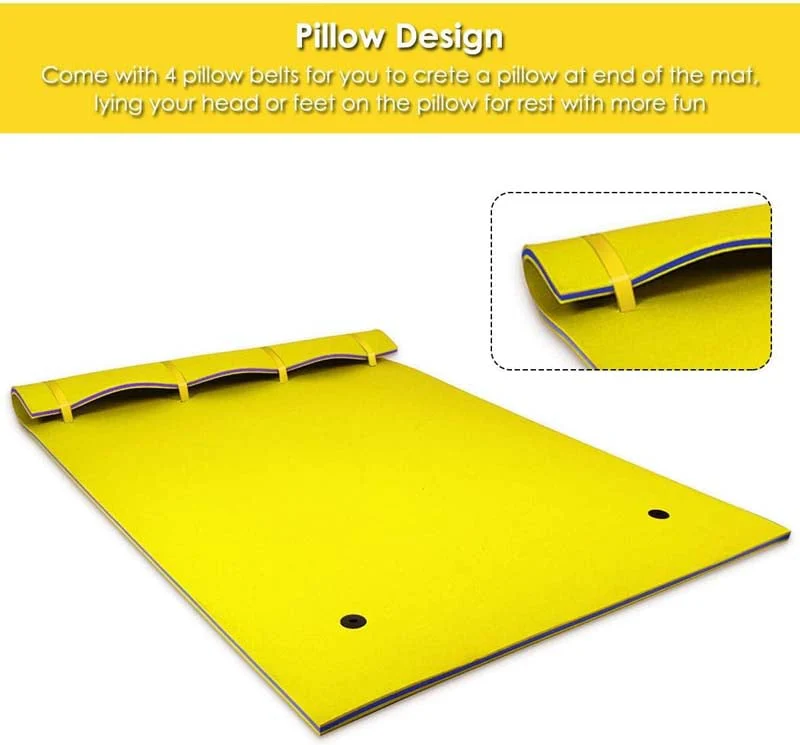18 x 6 FT Floating Water Pad, 3-Layer XPE Foam Water Mat with Rolling Pillow, Floating Island for River Lake Ocean
