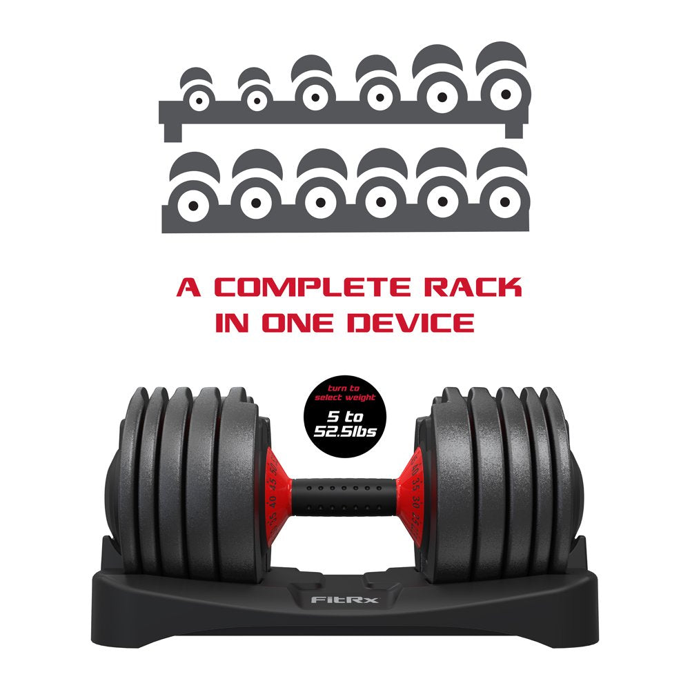 FitRx Smart Bell, Quick Select Adjustable Dumbbell, 5-52.5 Lbs
