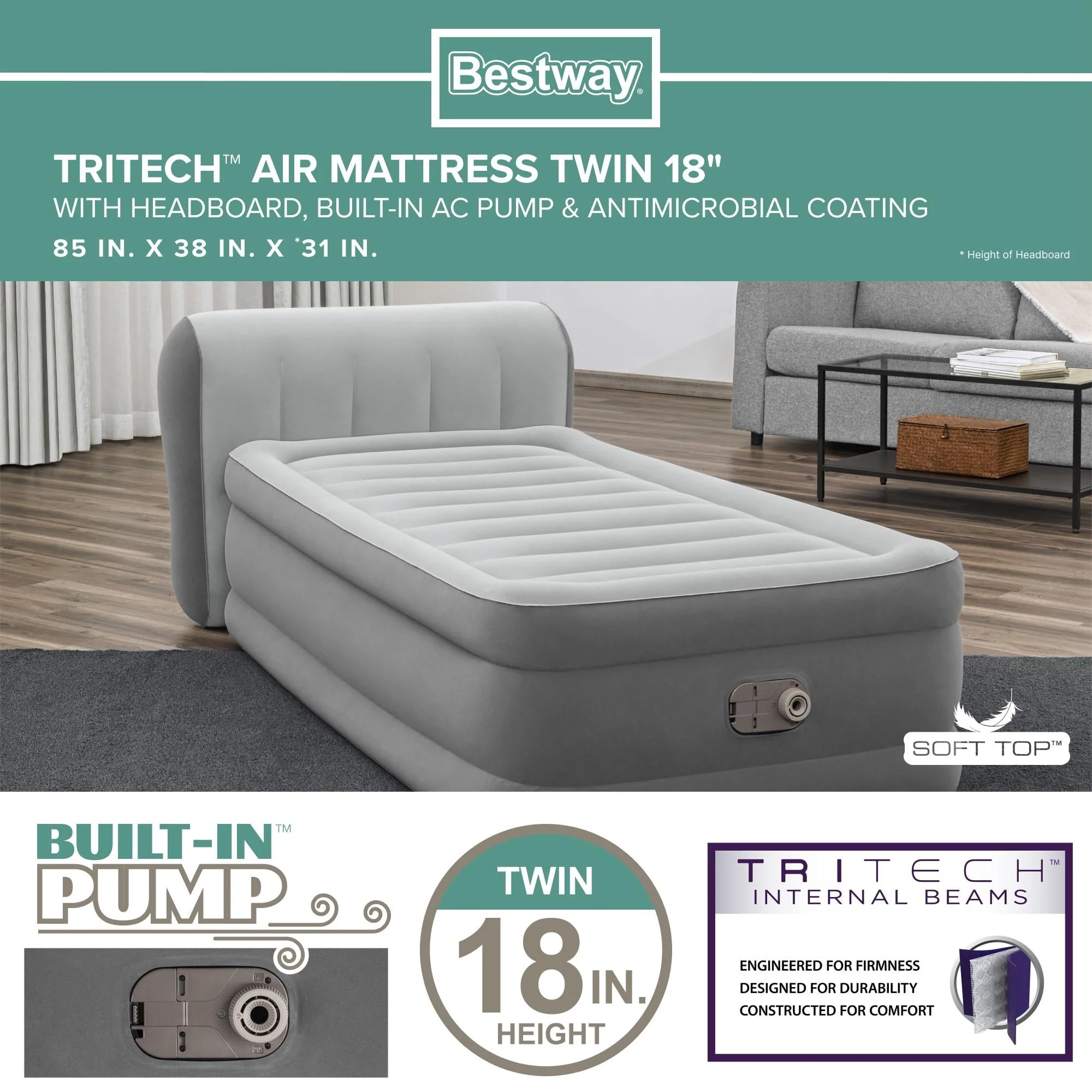 Bestway® Headboard Tritech Airbed Twin 18