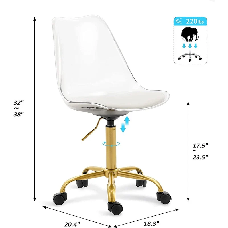 Acrylic Swivel adjustable height Armless Home office Rolling Chair