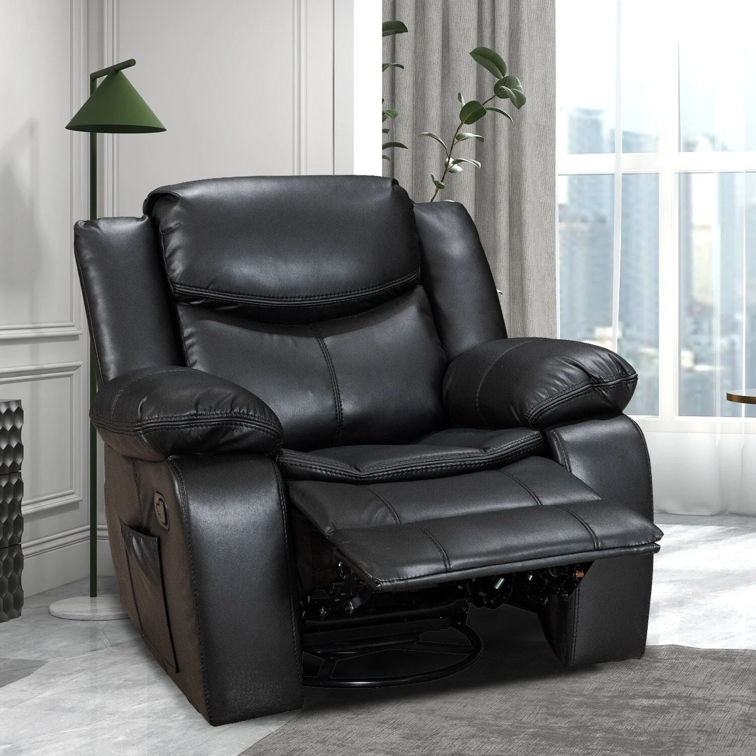 Wide Seat Durable Leather Massage and Heat Recliner