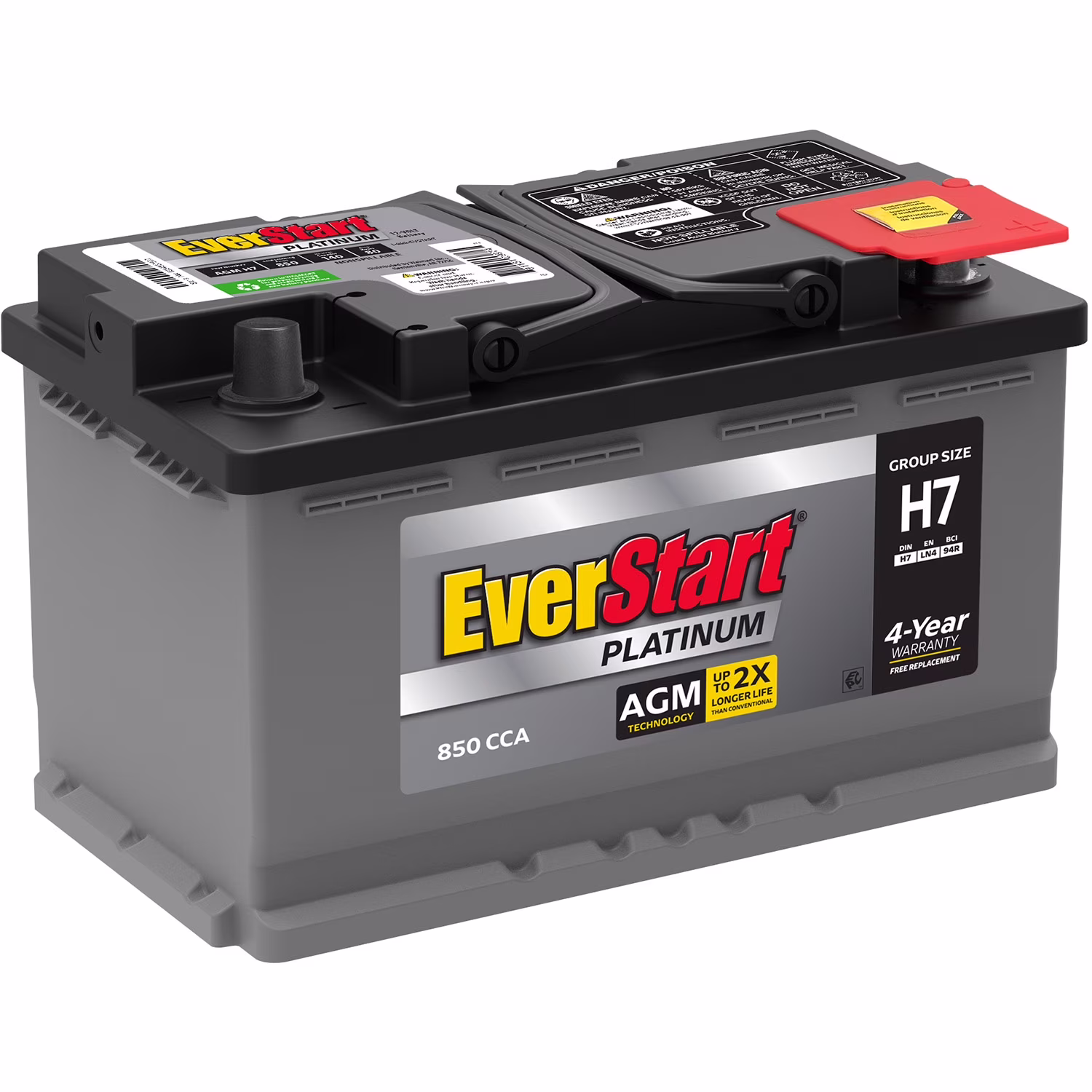 Everstart Platinum BOXED AGM Automotive Battery, Group Size H7 / LN4 / 94R 12 Volt, 850 CCA