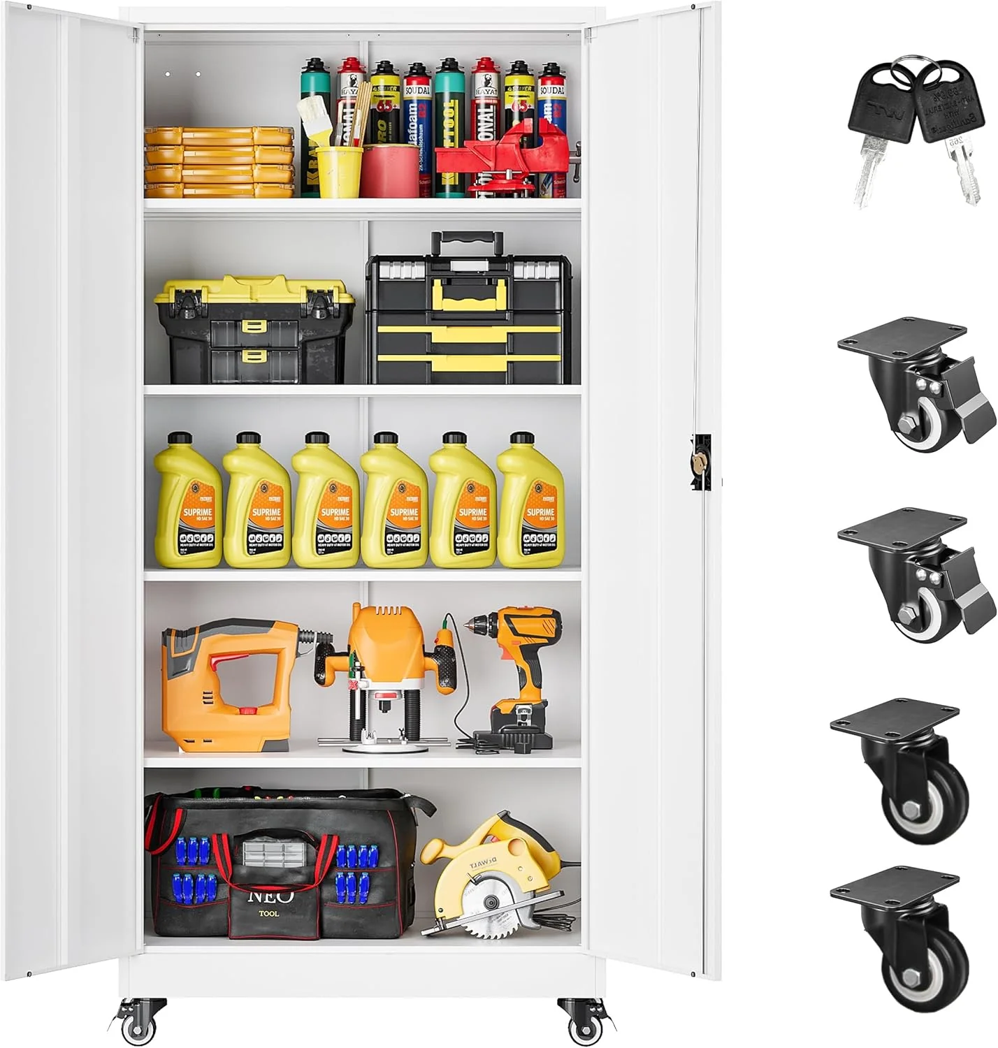 SISESOL Metal Storage Cabinet with Wheels,75 inch Tall Rolling Garage Storage Cabinet