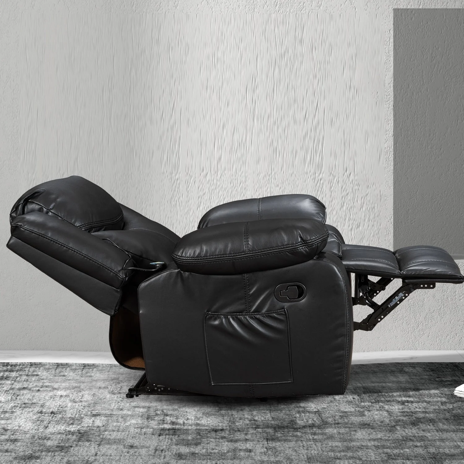 Wide Seat Durable Leather Massage and Heat Recliner