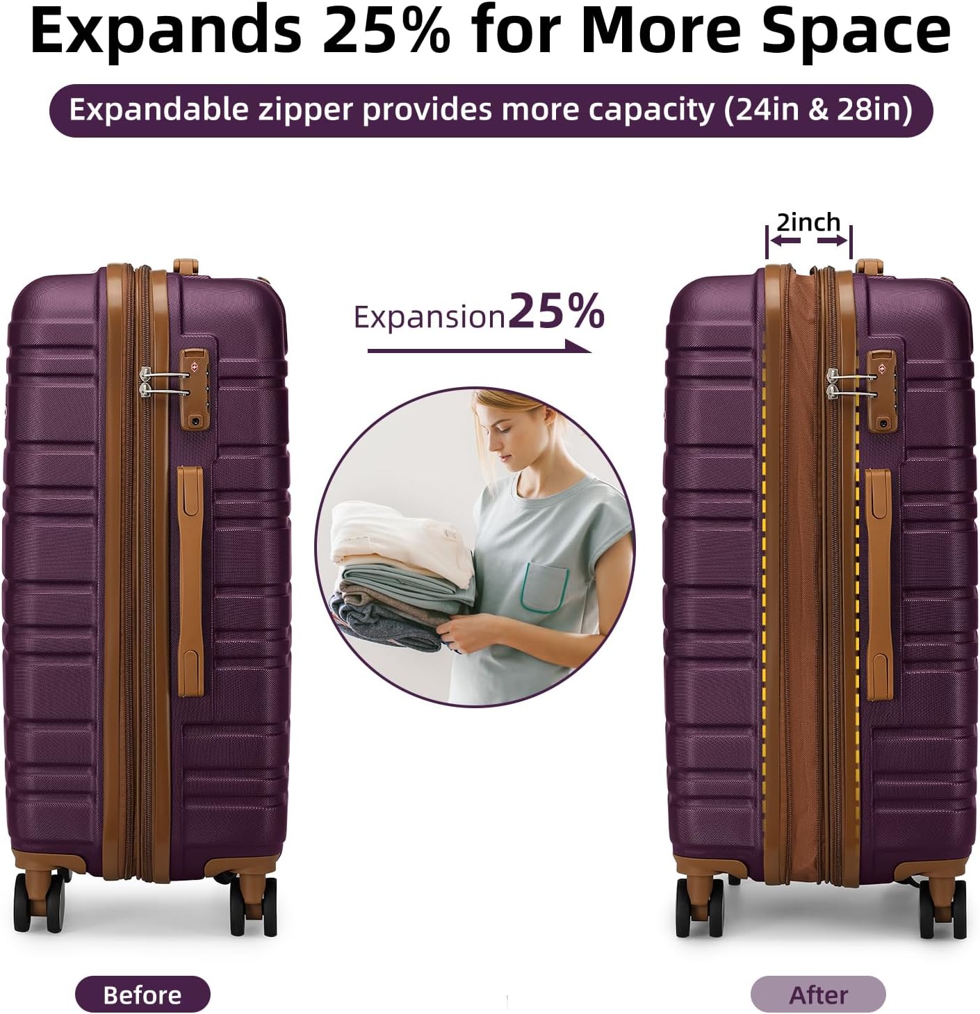 6-piece luggage set, expandable hardshell suitcase set with spinner wheels, lightweight rolling luggage set