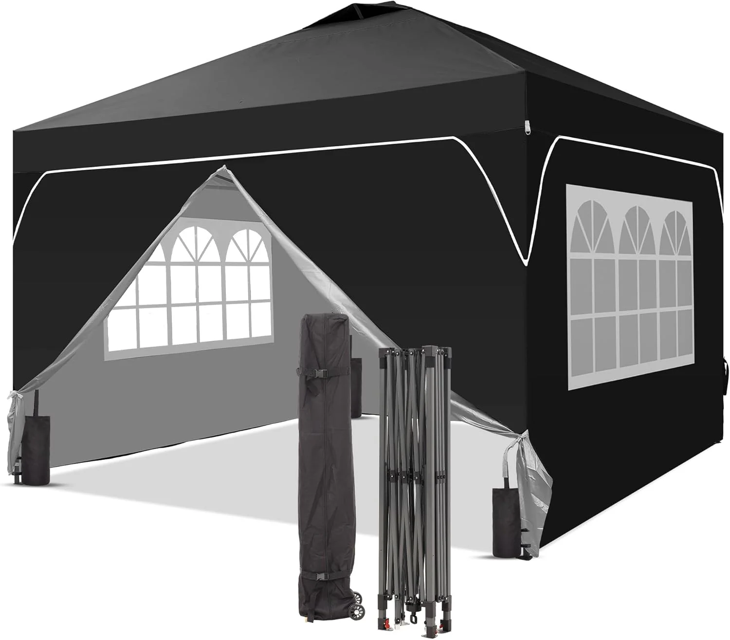 GDY 12x12 Pop Up Canopy Tent with 4 Sidewalls, Easy Set up with One Push Lift Gazebo