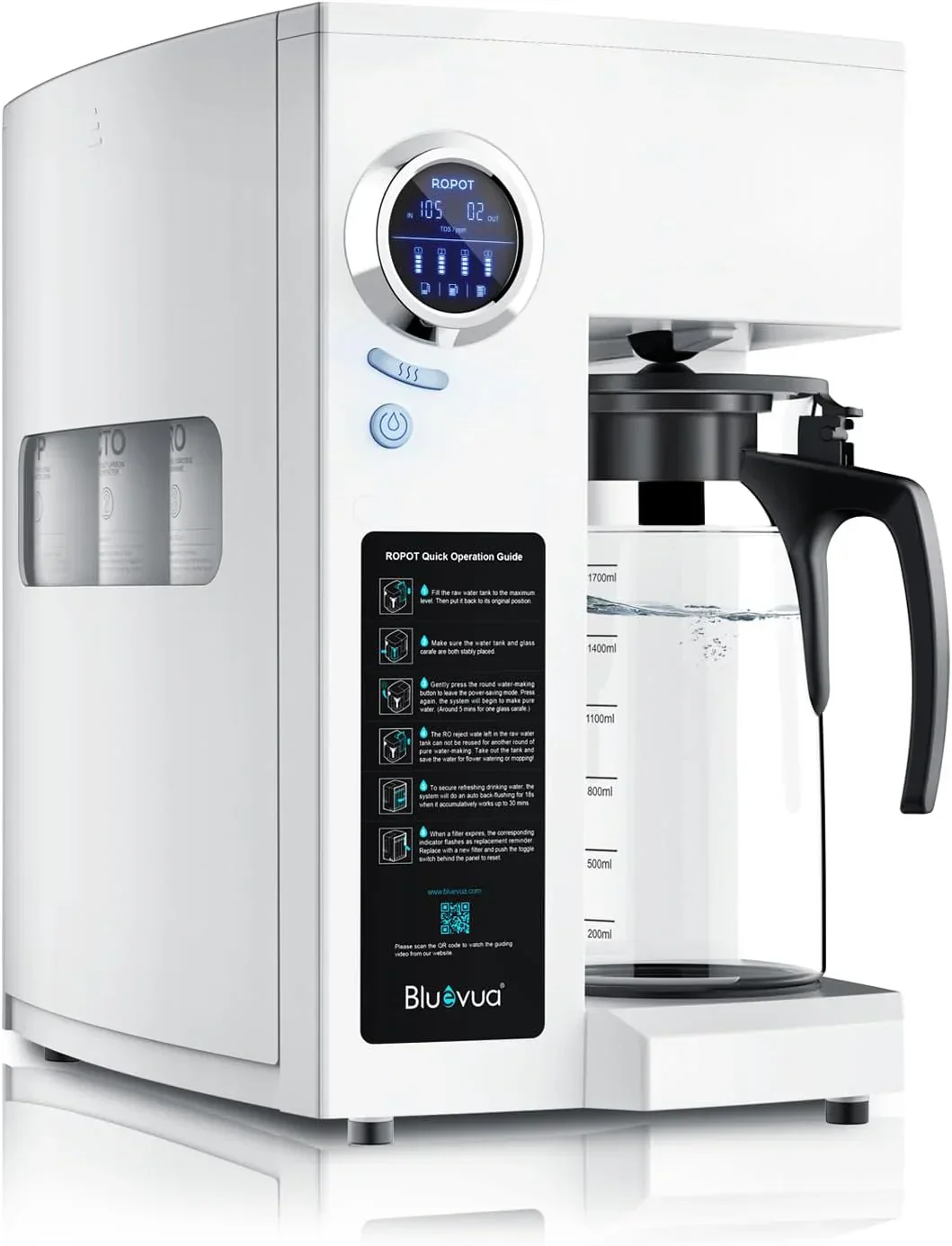 Bluevua RO100ROPOT-UV Reverse Osmosis System Countertop Water Purifier 6-stage purification