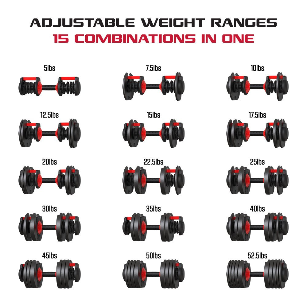 FitRx Smart Bell, Quick Select Adjustable Dumbbell, 5-52.5 Lbs